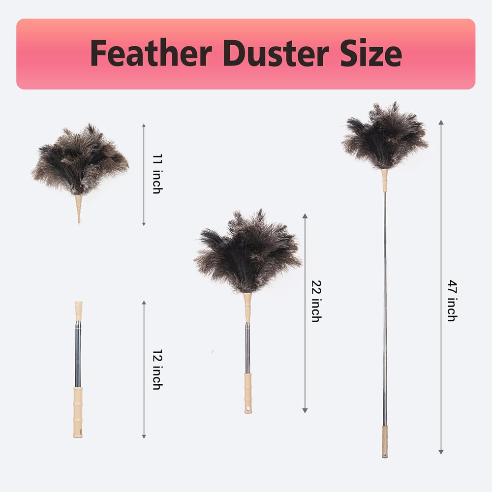Extendable Ostrich Feather Duster, Natural Ostrich Feathers Long Handle Duster f