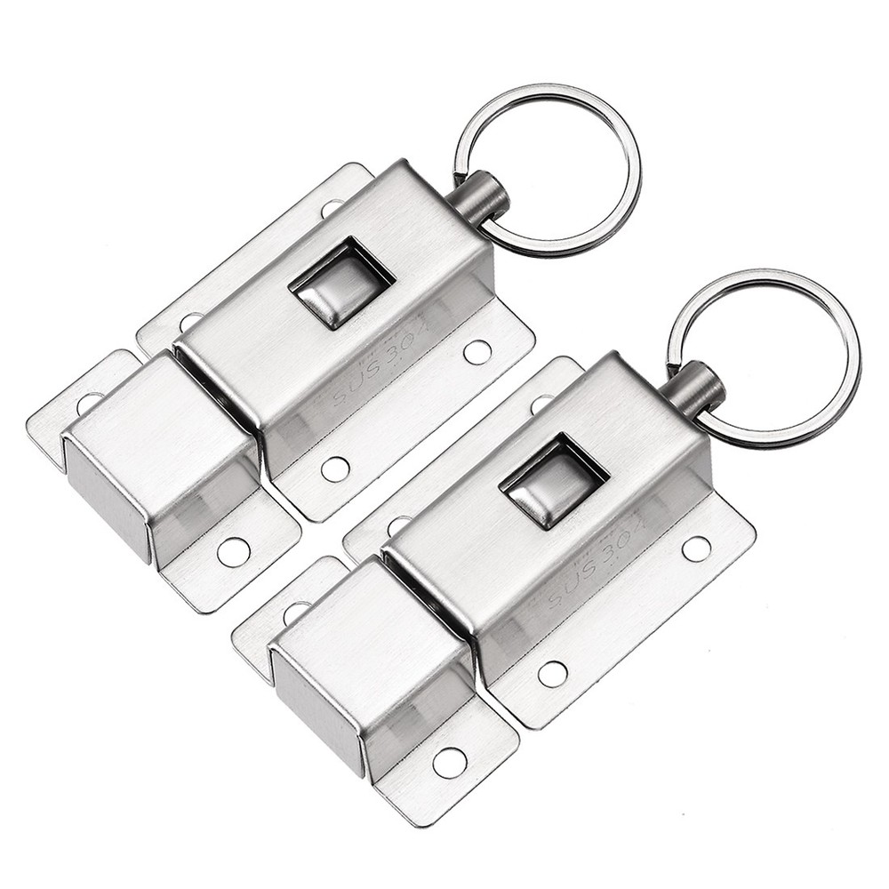 Door Barrel Bolt Stainless Steel Ring-Pull Spring Loaded Auto Sliding Lock 2 Set