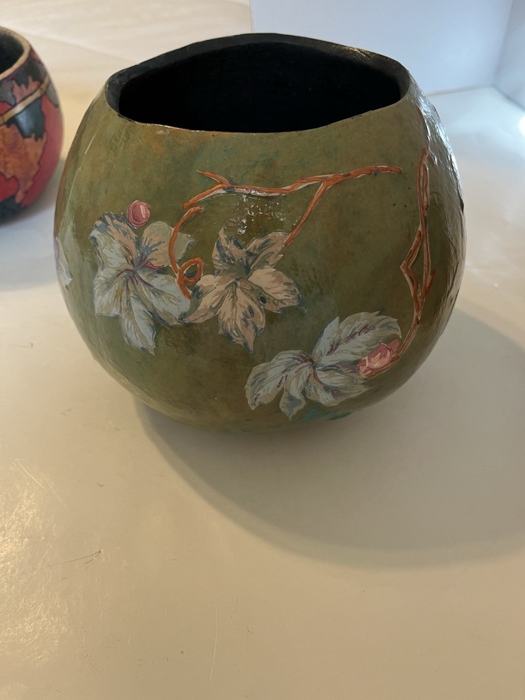 3 Hand Painted Decorative Planter Gourds