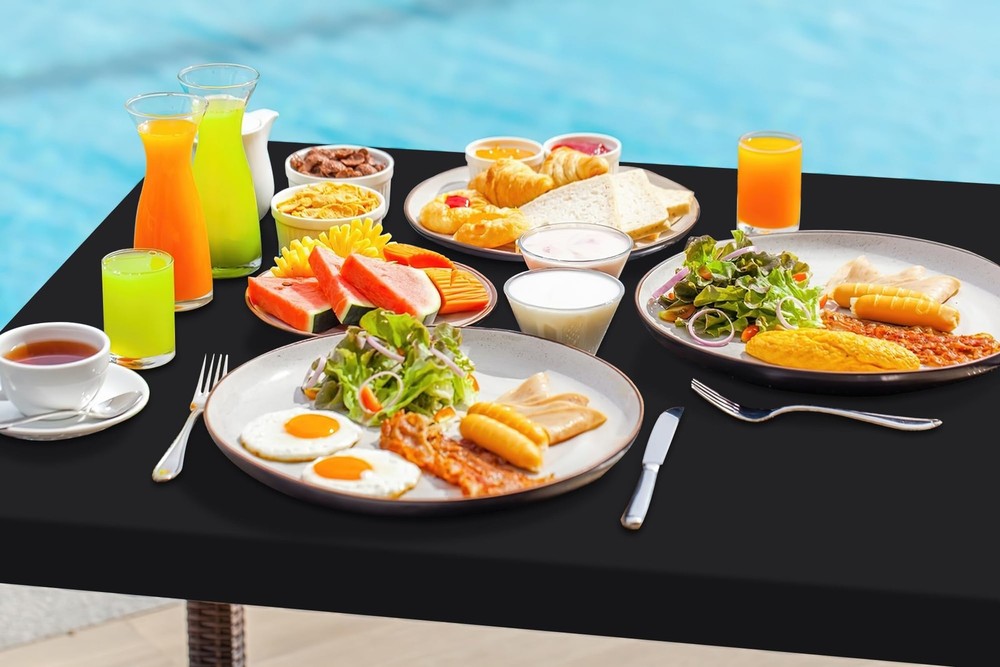 2 Pack Rectangle Table Cloth, Elastic Fitted Fabric Tablecloth Fits for 6 Foo...