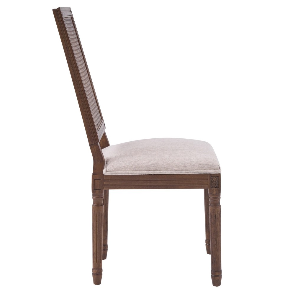 Set of 2 Rustic Upholstered Dining Chairs with Rattan Back & Solid Wood Frame