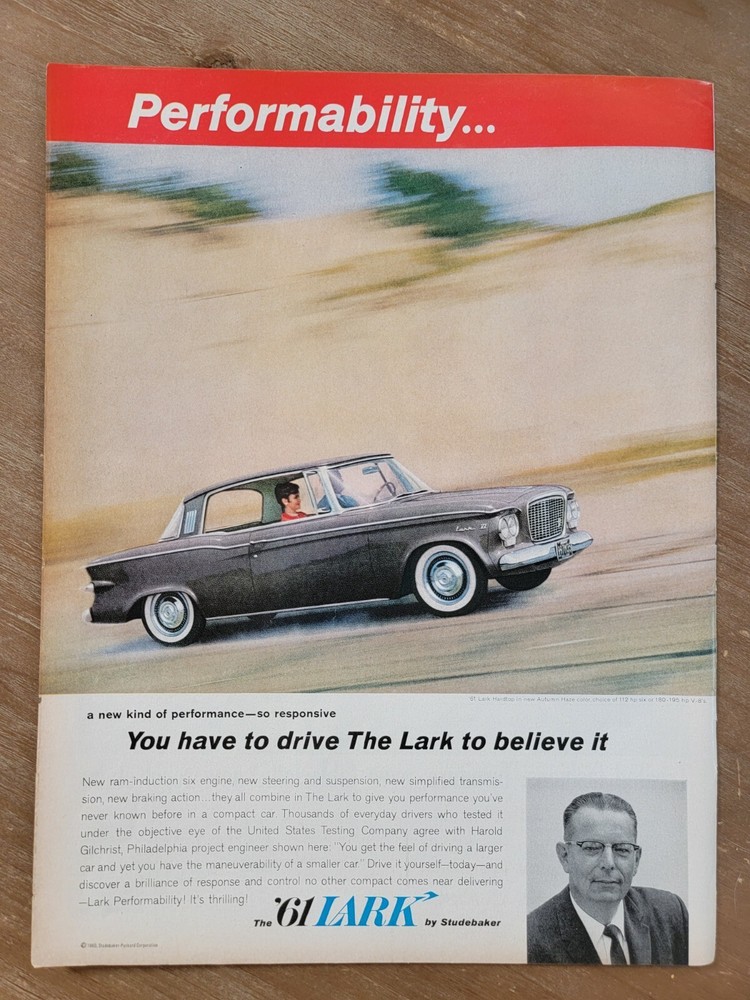 Vintage 1960 Studebaker Lark Car Automobile Performability Print Ad