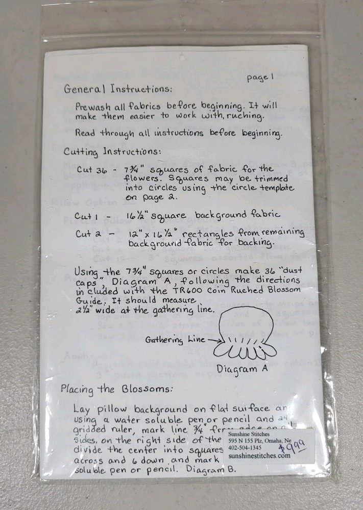 QCI Coin Ruched Blossom Guide Piecing Pal Template with Instructions