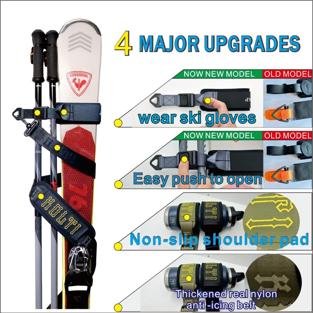 Kolti Ski Strap & Pole Carrier, Adjustable Shoulder Straps Features Cushioned...
