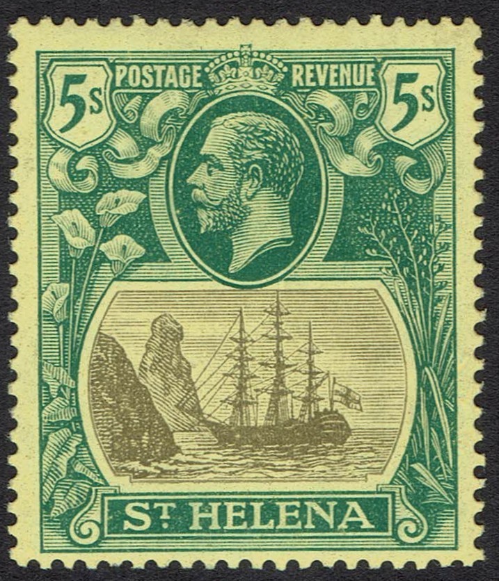 ST HELENA 1922 KGV SHIP 5/- WMK MULTI CROWN CA