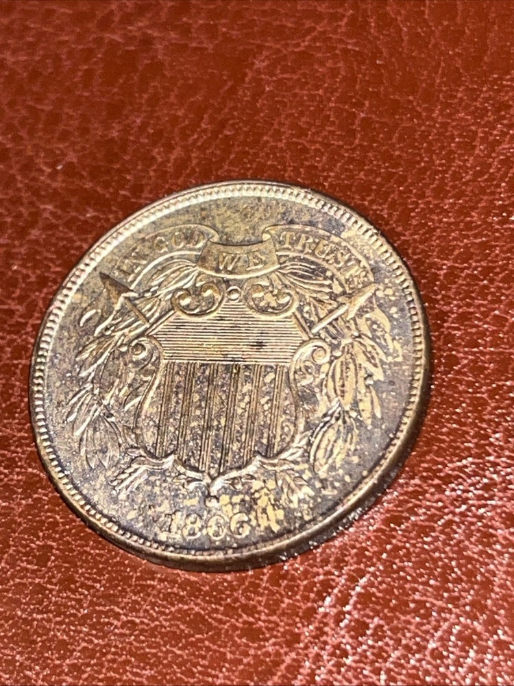 1866 2C Two Cent Rainbow Toned UNC High Grade Coin