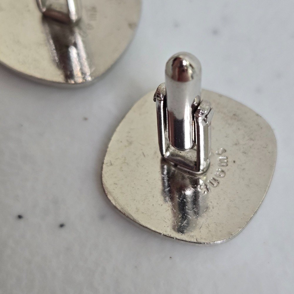 Swank cufflinks Silver Tone Geometric Textured Square Stripe Weave Pattern