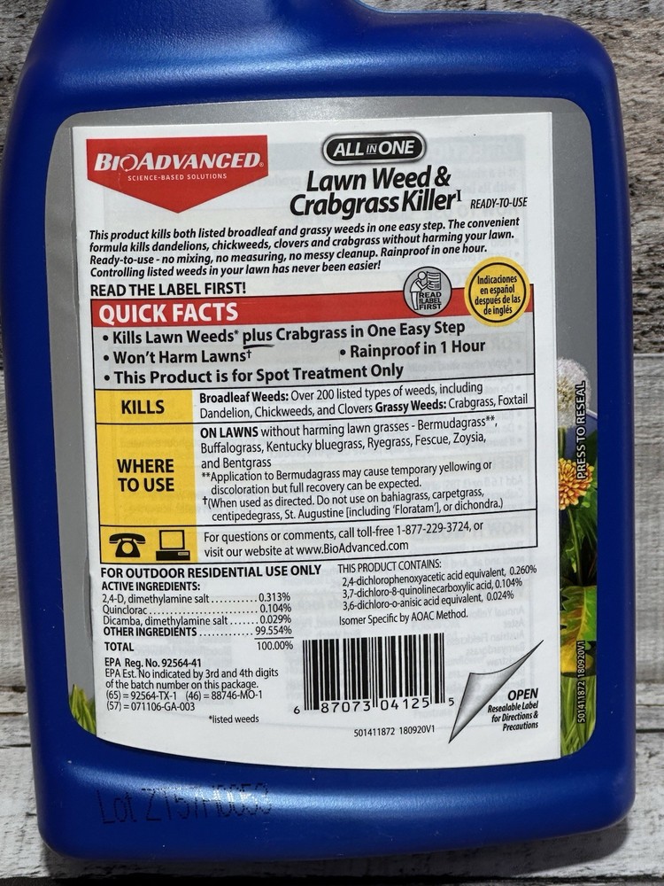 BioAdvanced Lawn Weed & Crabgrass Killer Ready-to-Use Spray 24oz Kills Root