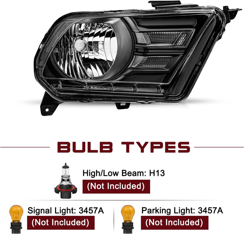 Halogen Headlight Assembly Replacement for 2010-2014 Ford Mustang Headlamp Drive
