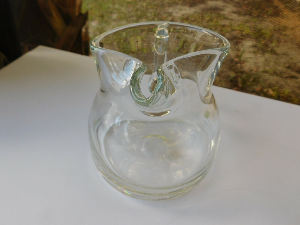 CLEAR HANDMADE APPLIED HANDLE PINCHED SPOUT PITCHER POLAND