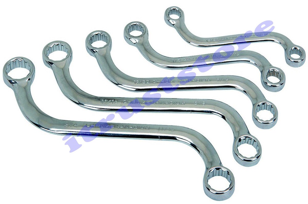 5 PC S SHAPED BOX END TYPE WRENCH TOOL SET SAE STANDARD SIZED ANGLE ANGLED CURVE