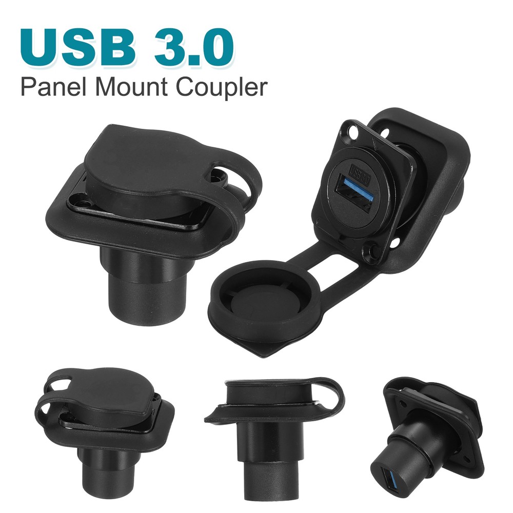2Pcs USB 3.0 Panel Mount Coupler, D-Type USB Pass Through 5.0Gbps Black