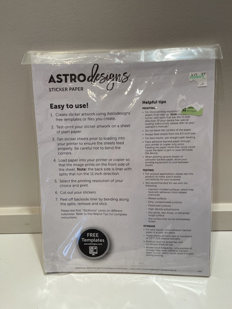 Astro Designs Sticker Paper Sealed