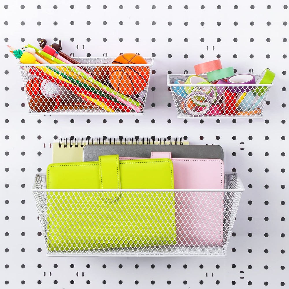 Pegboard Wire Baskets Accessories Hanging Wall Organizer 3 Sizes Pegboard Bin...