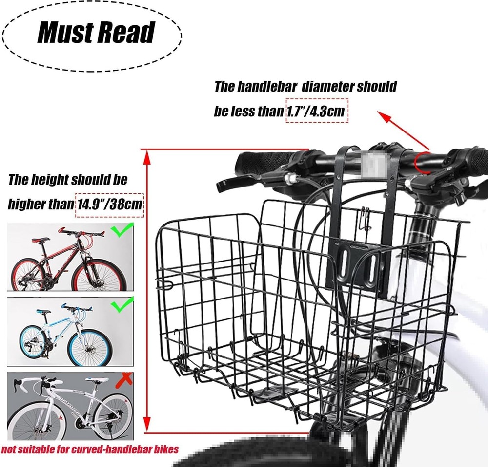 Bicycle Front Basket Folding Wire Basket Handlebar Easy Install
