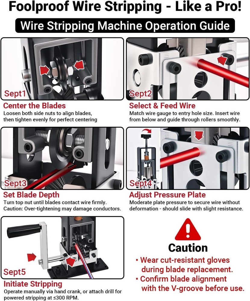 Wire Stripper Machine, 0.06-1 inch Manual Wire Stripping Machine with Replace...