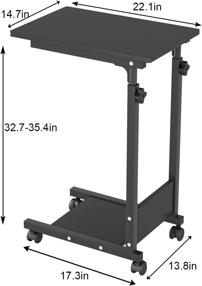 Adjustable Height C Table Sofa Side Bedside Table with Wheels, Hospital Bed Tabl