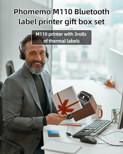 M110 Label Makers- with 3 Rolls Labels, Barcode Gray 1 Printer + 3 Roll Labels