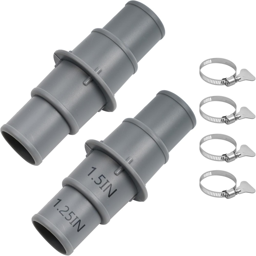 Pool Hose Adapter Connector Coupling 1-1/4" or 1-1/2" Plastic Grey-2
