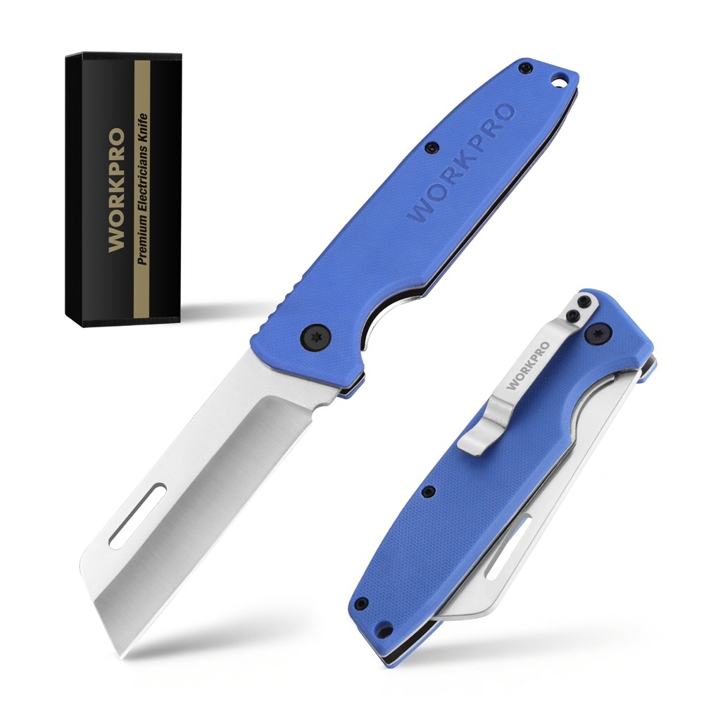 WORKPRO Electrician & Folding Pocket Knife with Stainless Plain Edge G10 Handle