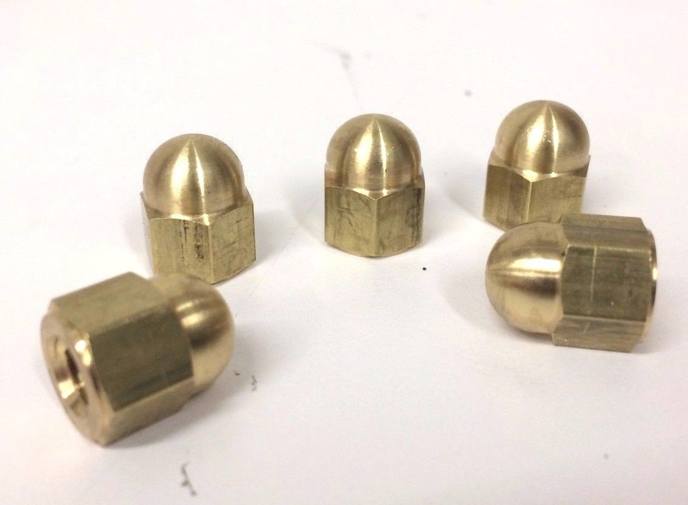 5 HIGH CROWN BRASS ACORN NUTS 3/8"-24