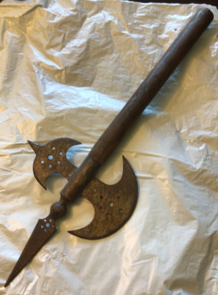 Halberd replica type double blade short handle with spear axe 20th century