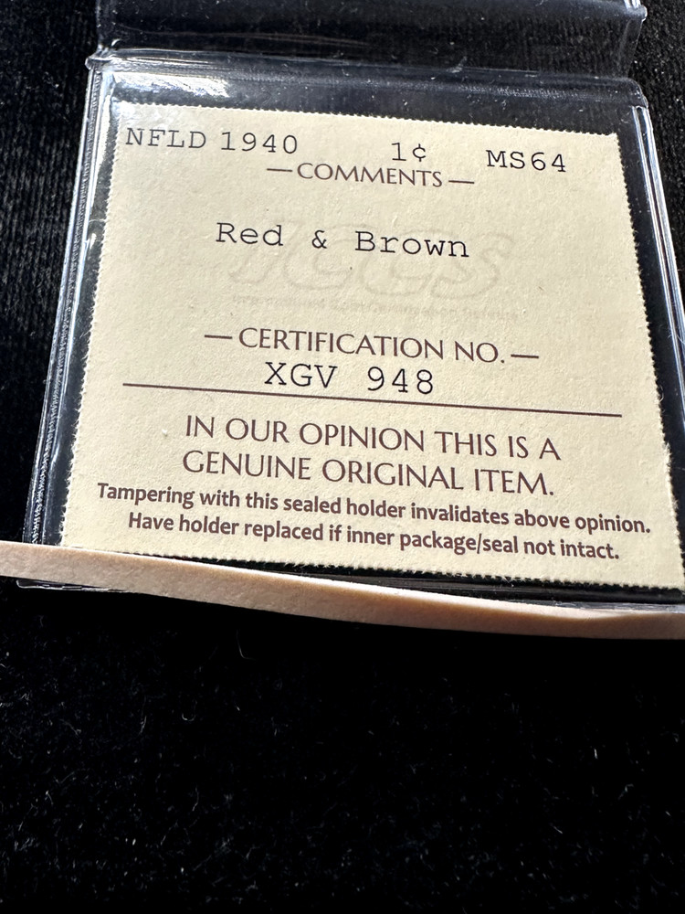 1940 ICCS Graded Newfoundland, Small One Cent, **MS-64**