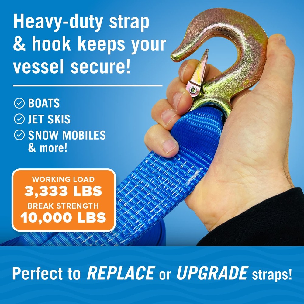 Boat Trailer Winch Strap with Hook Replacement 2" x 20'
