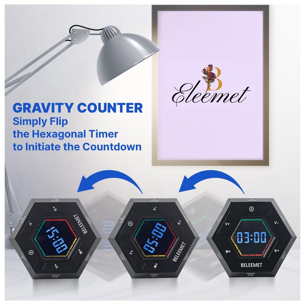 Pomodoro Timer,Hexagon Cube Magnetic Flip,ADHD Tools for Adults/Task Timer fo...