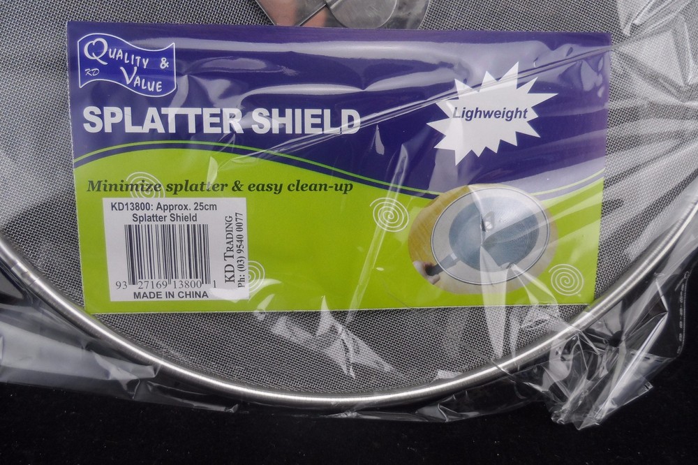 2 x CHROME SPLATTER SHIELD WITH FOLD UP HANDLE - 290MM DIAMETER - FREE POSTAGE