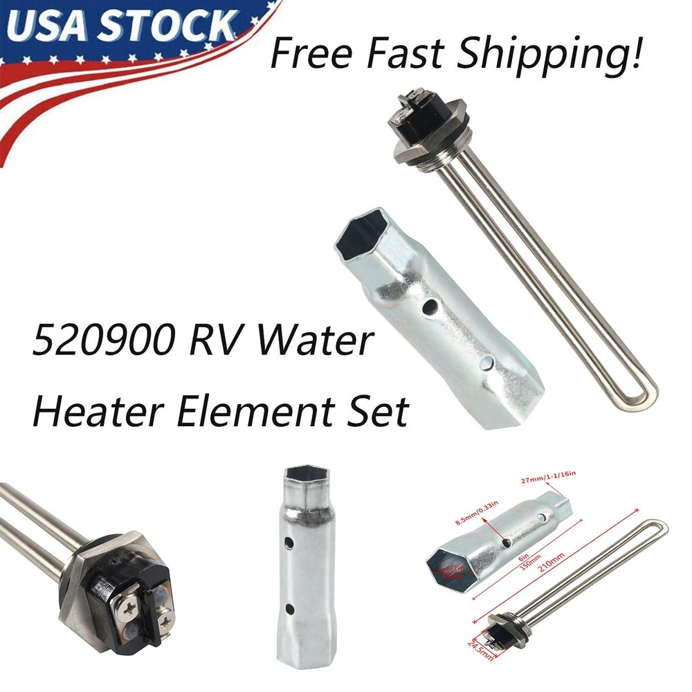 Silver 520900 RV Water Heater Element & RV Water Heater Element Wrench Set