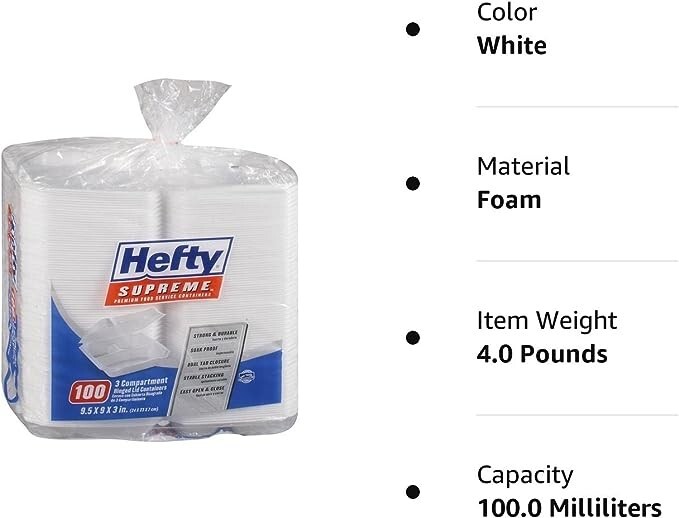 Hefty Hefty Foam Compartment 9" Hinged Lid Tray (100Count),, ()