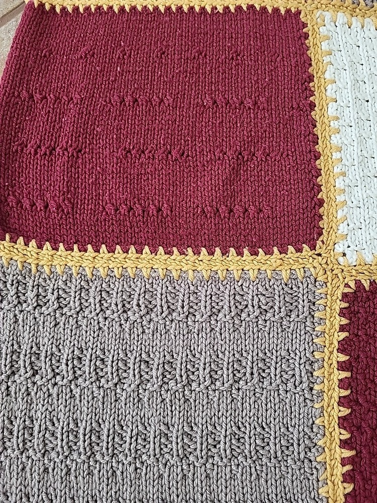 Hand-knitted multi-patterned Afghan Blanket 60"×90"