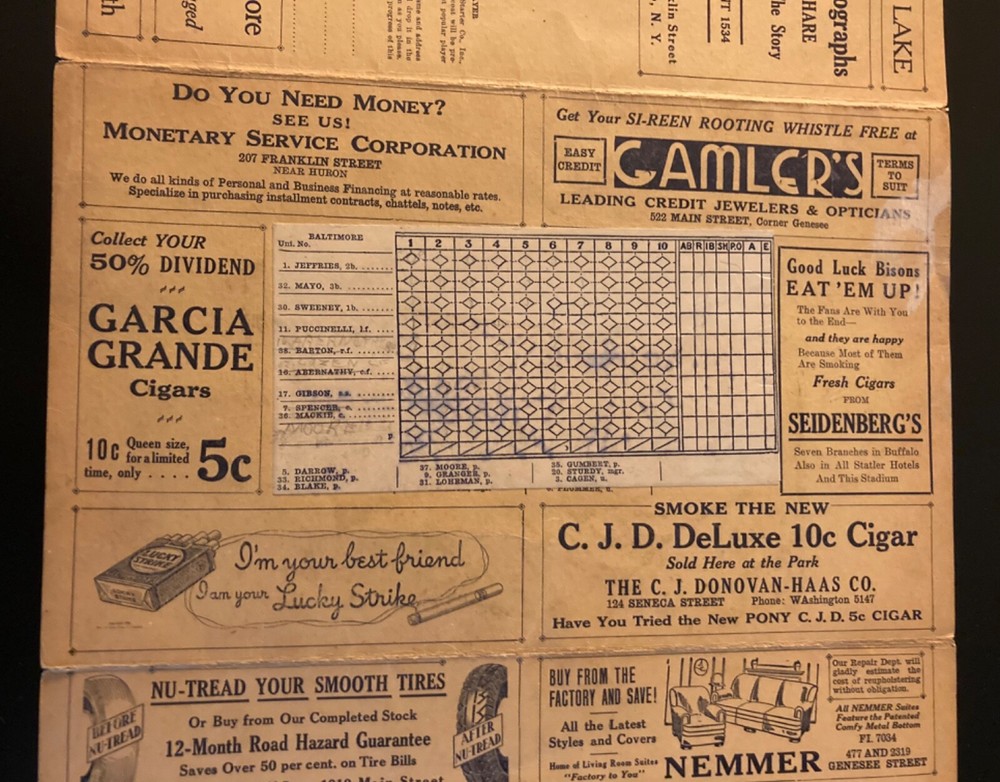 Early 1900's Buffalo Bisons Baseball Program - Ollie Carnegie Era