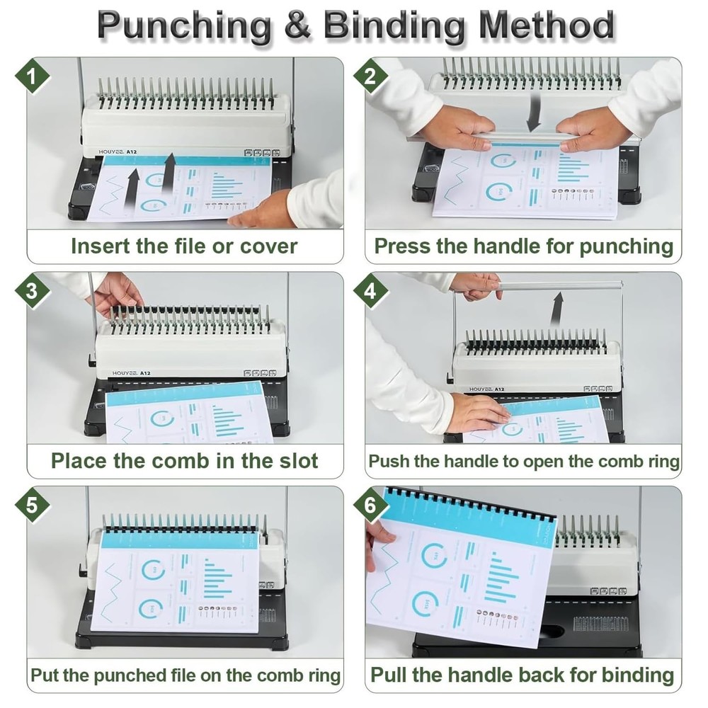 Binding Machine, 19 Holes, 450 Sheets, Comb Binding Machines with 50 PCS 1/2"...