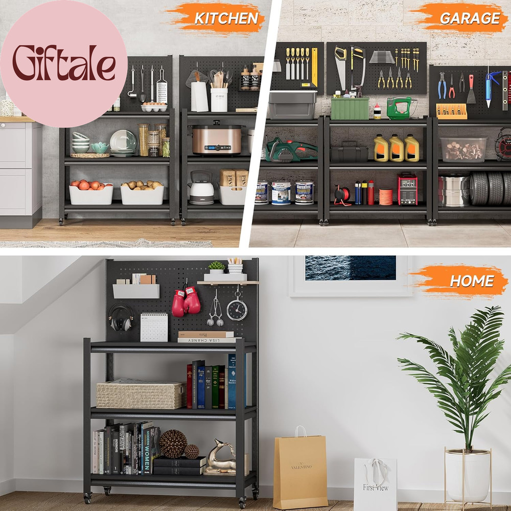 Workbench with Pegboard, Adjustable Heavy Duty Work Table with Wheels, Heavy Dut