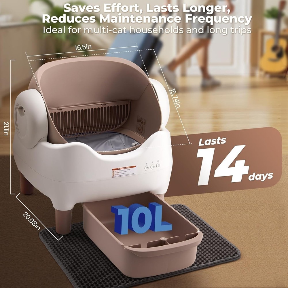 Self Cleaning Automatic Cat Litter Box with App Control Large Bin Odor Free Mult