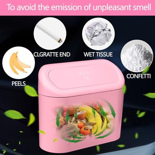 Pink Car Trash Can with Lid - Pack, Mini Auto Garbage Can 2 Silver Diamond