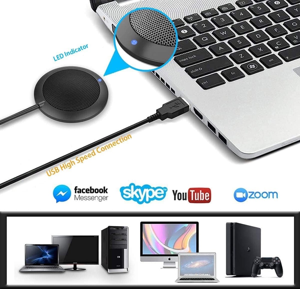 Portable USB Conference Microphone with LED Indicator - Plug & Play Excellence