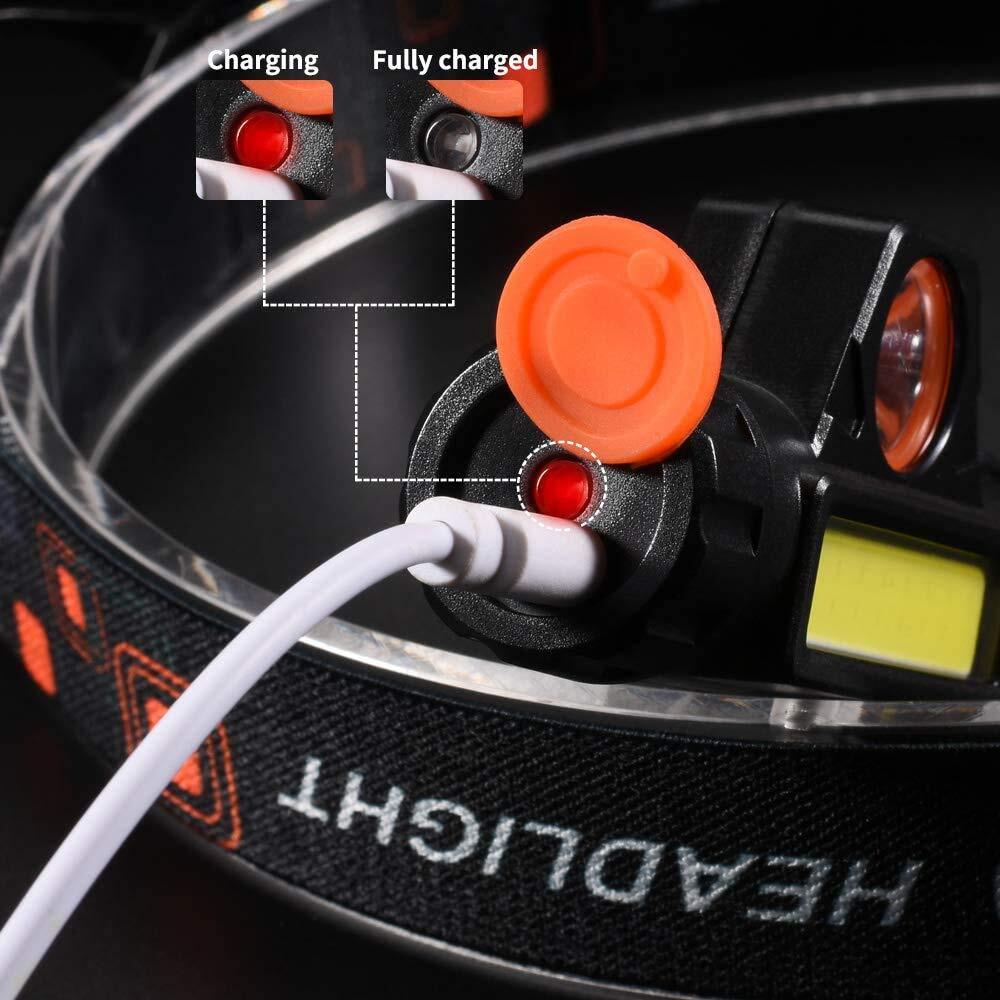 2 Pack Rechargeable Forehead Head Light Night Walking Construction Headlamp Usb