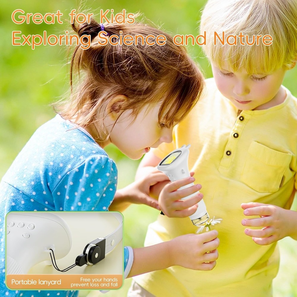 Educational Kids Microscope with 2" Display & 8 LED Lights, 1000X Magnification