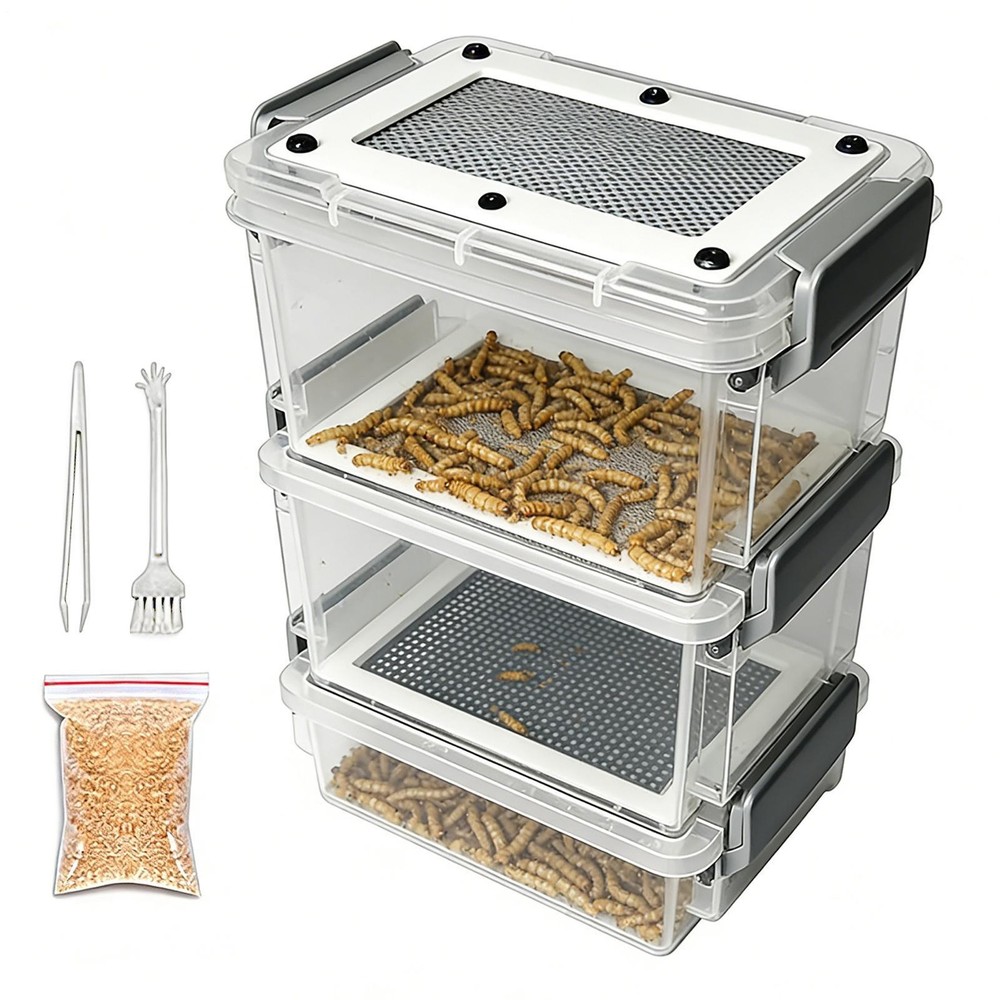 Breadworm Breeding Box 3-Layer Silkworm Feeder Bin Corn Worm Breeder Box