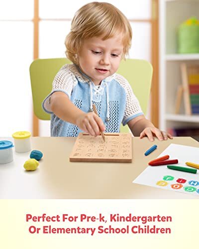Wooden Letters Practicing Board, Double-Sided Alphabet Tracing Tool Learning