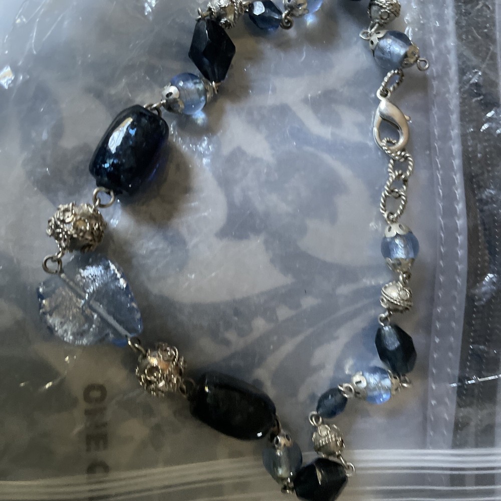 vintage beaded blue necklace 16” long