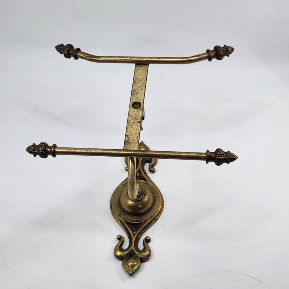 Antique Victorian Solid Brass Hat Coat Rack Hall Tree Wall Mount Early 1900s DA