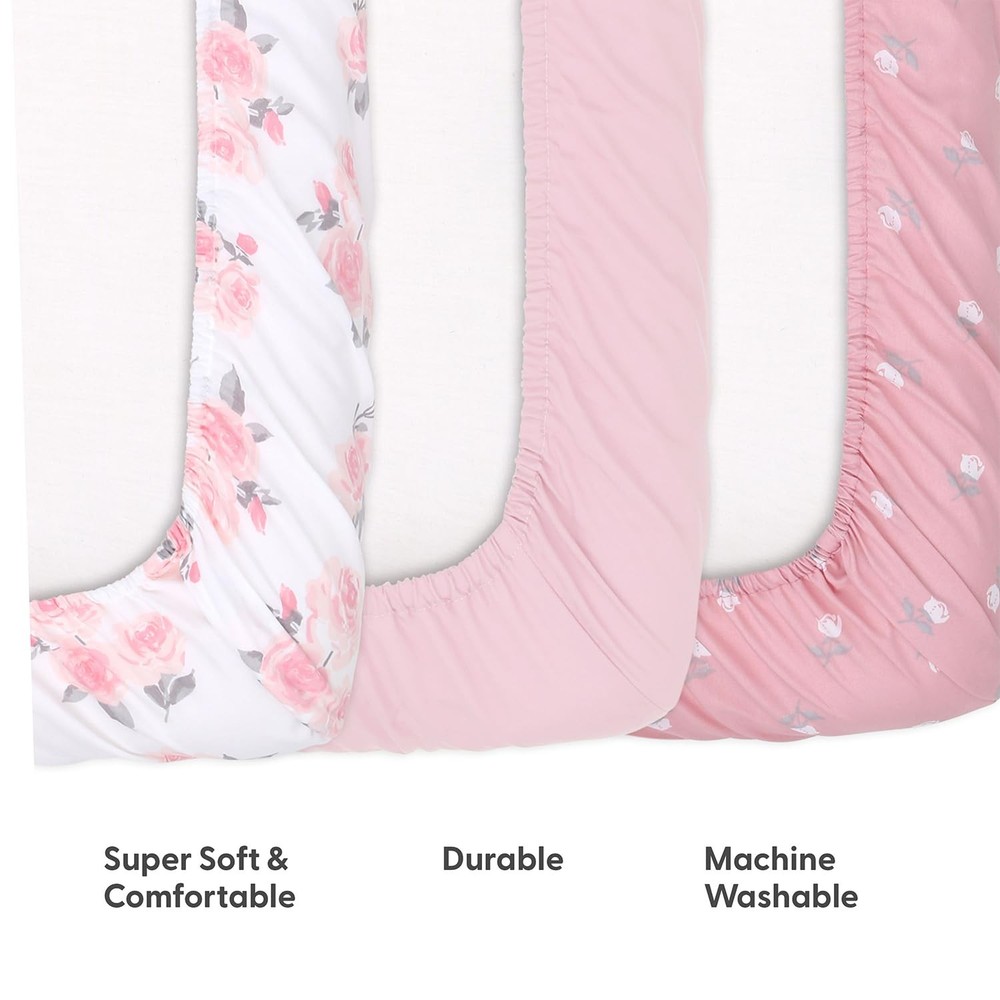Fitted Playard Sheets Set 3-Pack Pink Mini Crib nursery Bedding New
