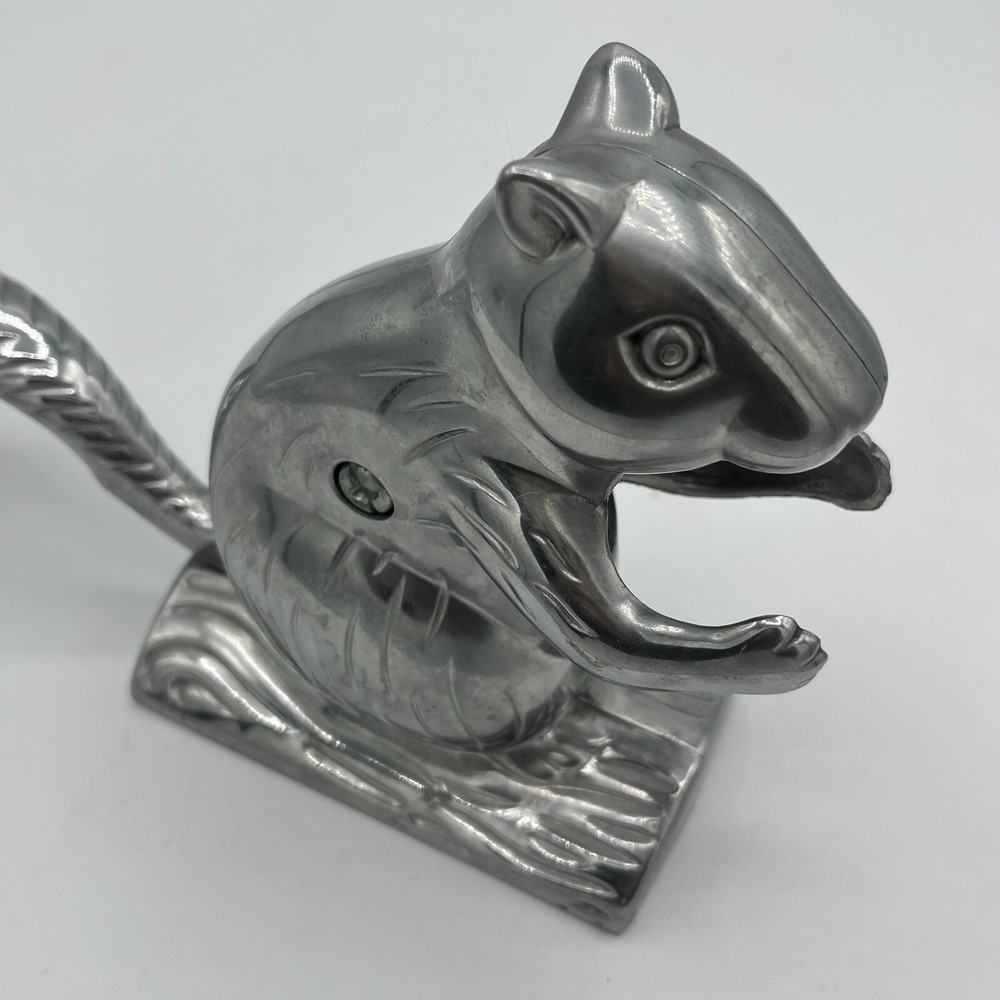 Squirrel Nutcracker Davy Crackit Cast Aluminum Silver Tone Lever Tail Retro
