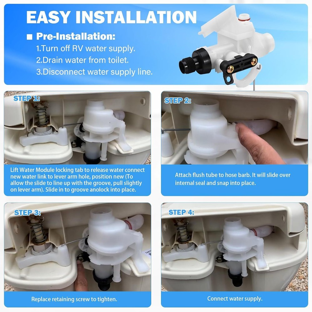 Upgraded Thetford Aqua Magic V Toilet Water Valve Replacement For RV Part# 31705