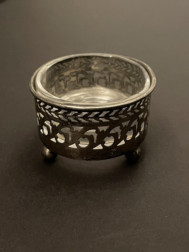 Antique Sterling Silver Small Candy Dish With Glass