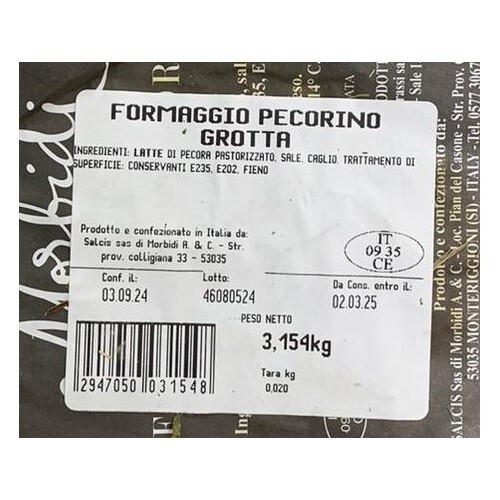 Soft Pecorino Cheese Cave 3 Kg approximately